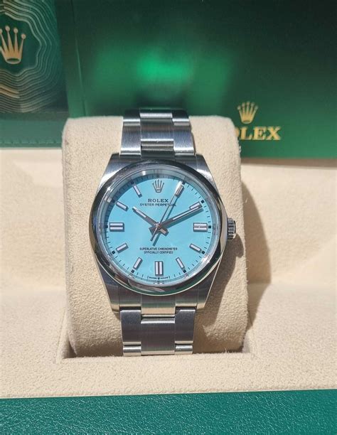 rolex oyster quadrante blu|Rolex with tiffany blue dial.